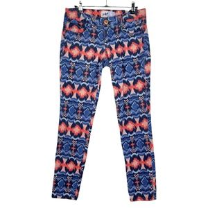 Jolt Ikat Pattern Blue Pink Skinny Jeans Junior's Sz 7